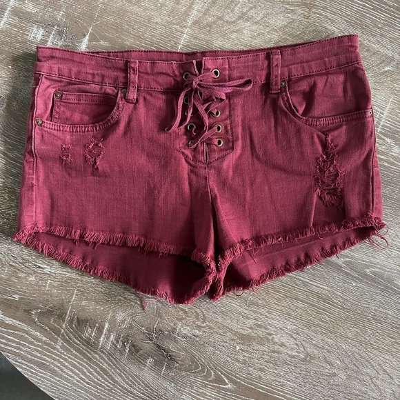 Billabong Pants - Women's Billabong Red Light Hearted Denim Shorts Size 28
